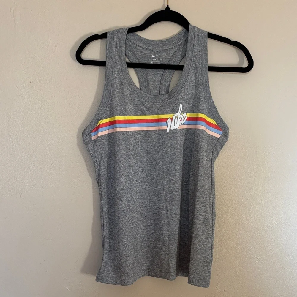Nike Women's Heather Gray Tank with Colorful Stripes